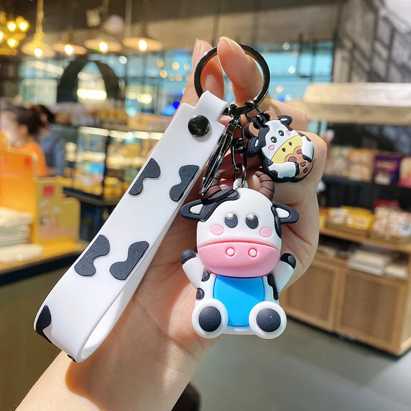 

2020 Kawaii High Quality New Creative Silicone Animal Cow Keychains Personality Cartoon Cute Car Keychain Ring Bag Pendant Gifts