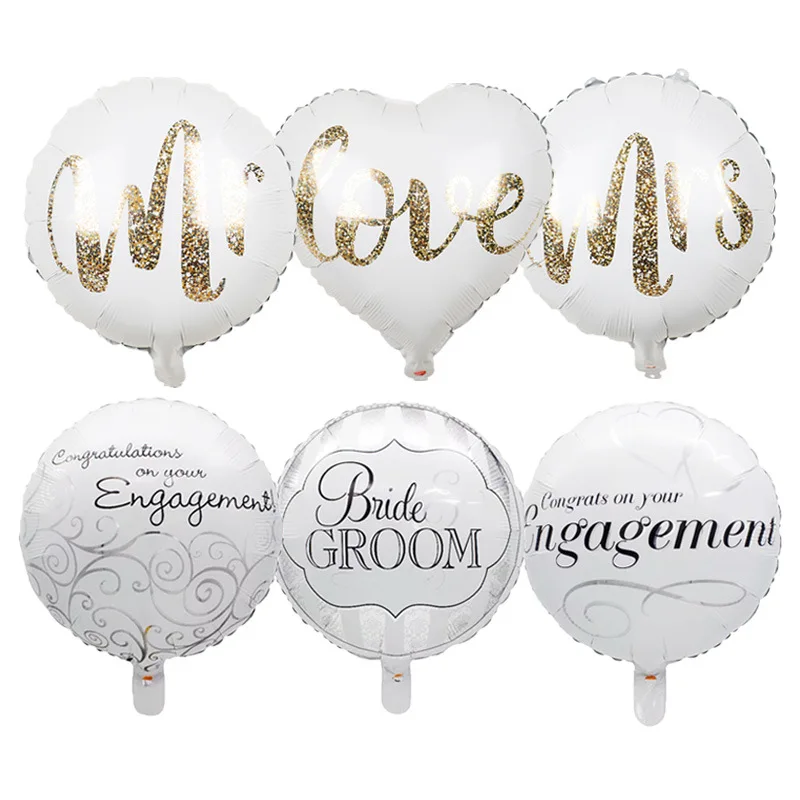 

5Pcs 18inch Valentine's Day Supplies Round White Gold Glitter Print Mr&Mrs LOVE Foil Balloons Anniversary Wedding Decoration