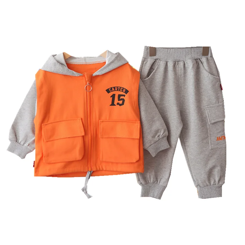 Хлопковая детская весенне осенняя модная одежда Штаны с капюшоном и принтом для