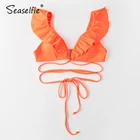 SEASELFIE кружевной однотонный оранжевый гофрированный Бикини Топ для женщин съемные подушечки отдельный топ женский бюстгальтер с одной подушкой Топ 2022 купальники