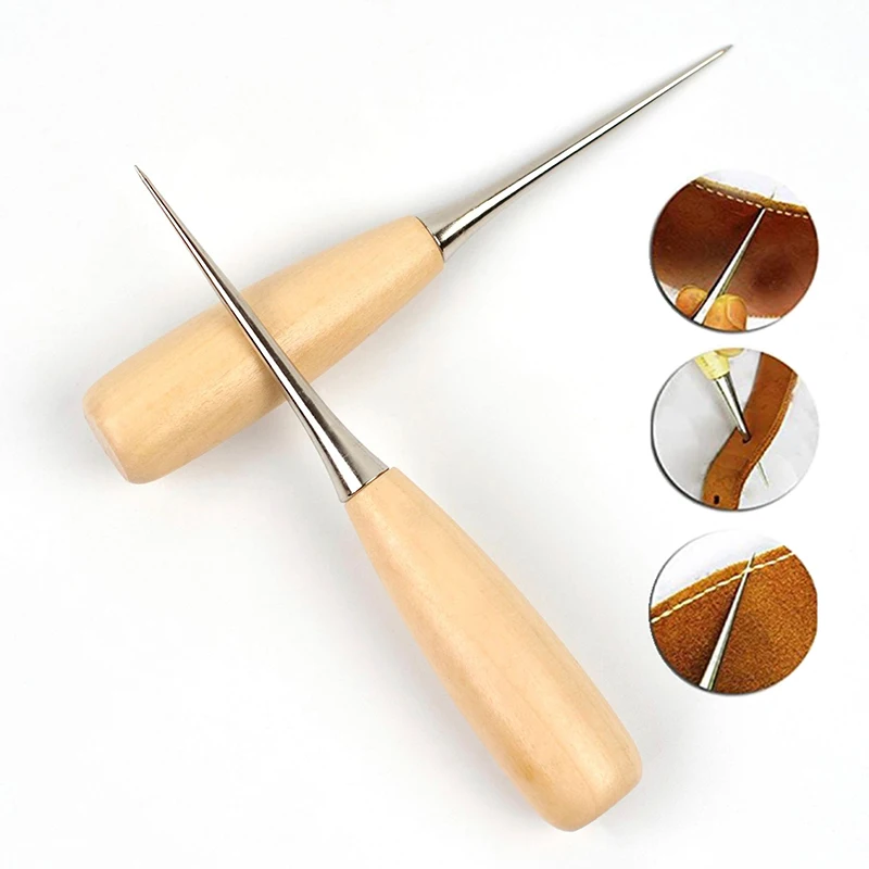 

Professional Hole Punches Wooden Handle Awls Leather Sewing Awl Durable Portable Craft DIY Shoes Stitching Leather Repair Tools