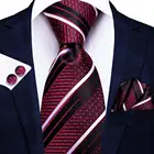 Hi-Tie, бордовый, черный, полосатый Шелковый Свадебный галстук для мужчин, ручная работа, запонки, модный дизайн, никель, для мужчин, деловые, вечерние, Прямая поставка
