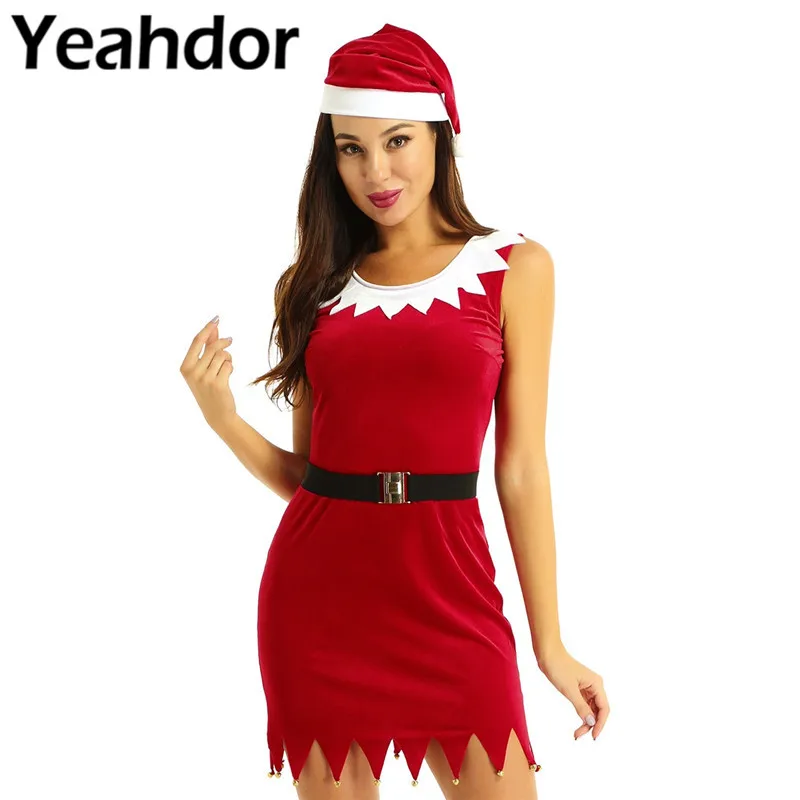 3 шт. Женский карнавальный костюм Санты рождественское нарядное платье наряд для