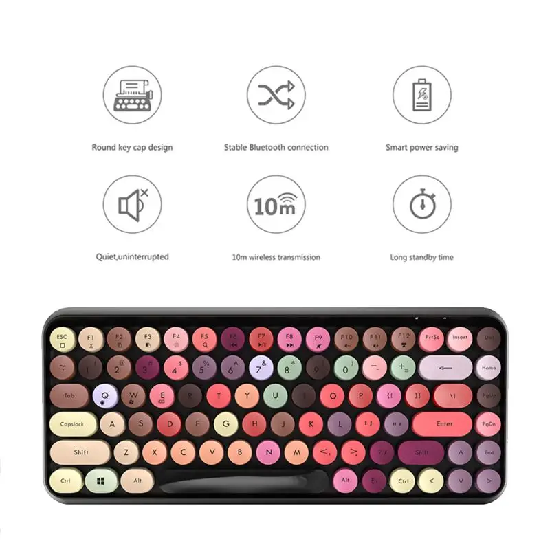 Беспроводная Bluetooth клавиатура 308i игровая с круглым колпачком и 84 клавишами для