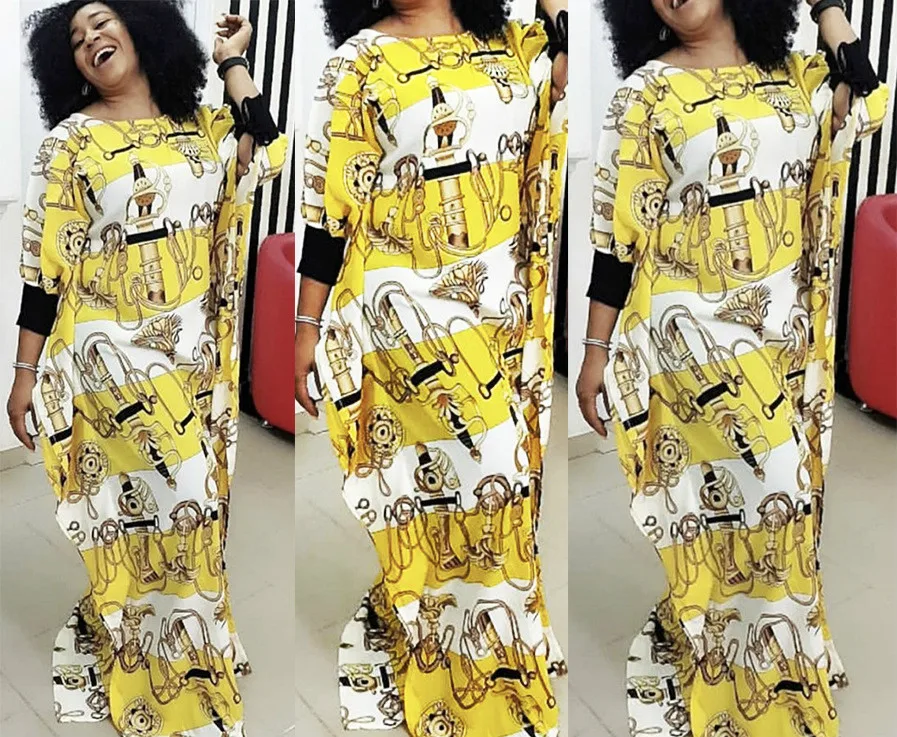 

Fashion African dresses for women maxi ankara dresses dashiki print evening party long dress yellow