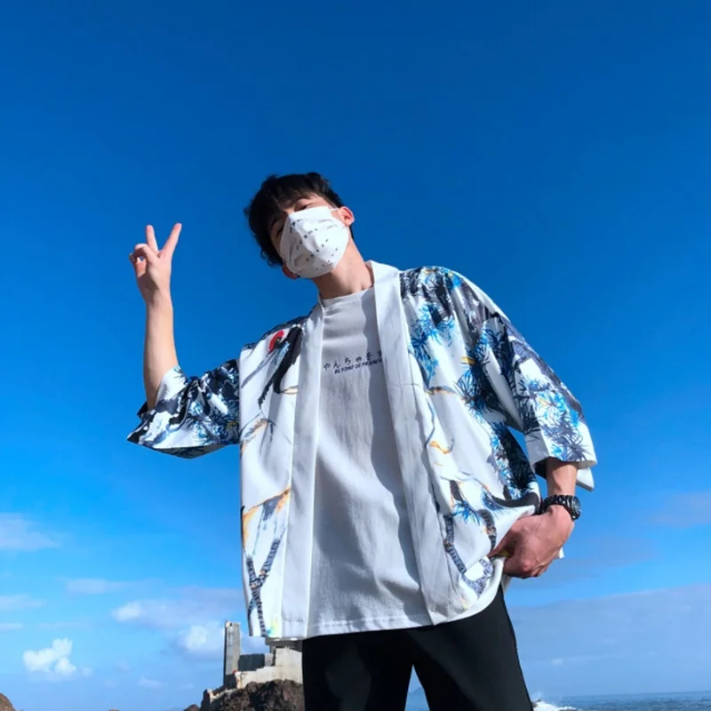 Кимоно FF2563 мужское в стиле бохо юката хаори кардиган рубашка японском 2020|Одежда