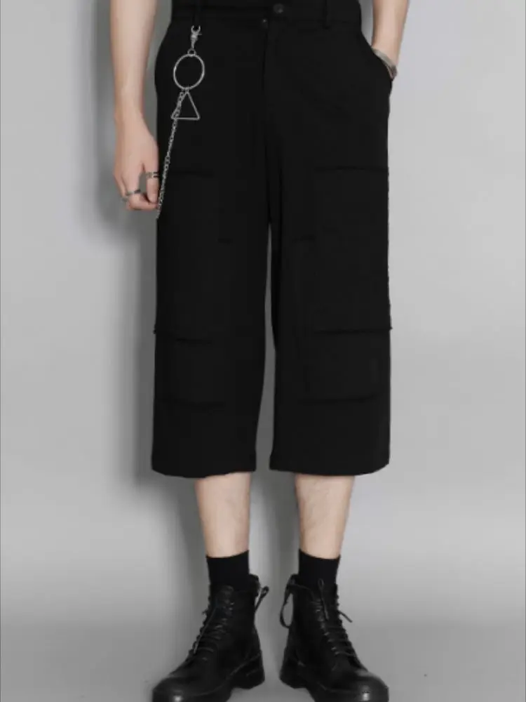 

Men's Seven Casual Pants Summer Solid Color New Chain Pendant Personality Stitching Loose Wide Leg Pants Fashion Straight Pants