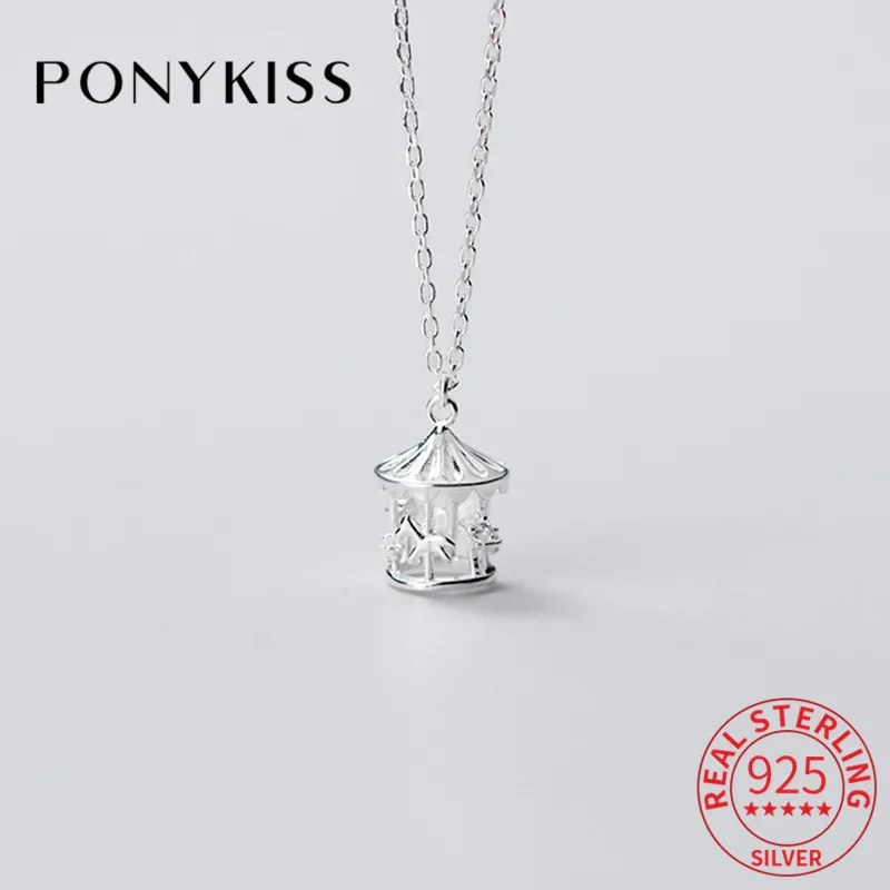 

PONYKISS Romantic S925 Sterling Silver Carousel Zircon Pendant Necklace For Women Party fine Jewelry Accessory girls Gift