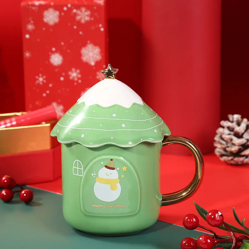 Кружка с крышкой Рождественская керамическая термостойкая кружка чашка для воды