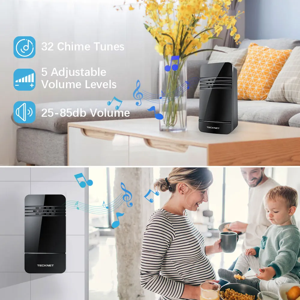 TeckNet Противоугонный дверной звонок беспроводной умный 32 Chime домашний IP44