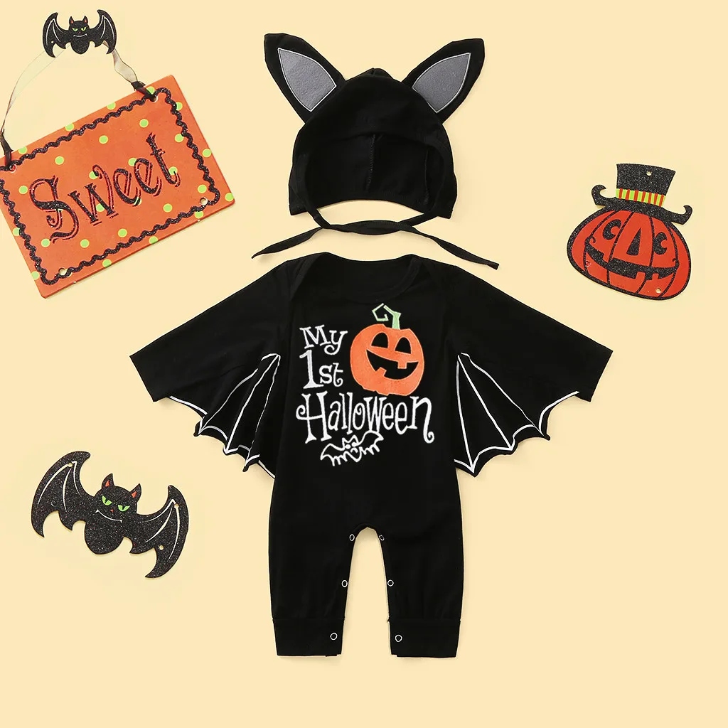 3m-18m Halloween Cosplay Costume Romper Hat Fashion Baby Boys Girls Jumpsuits+hat Outfits | Мать и ребенок