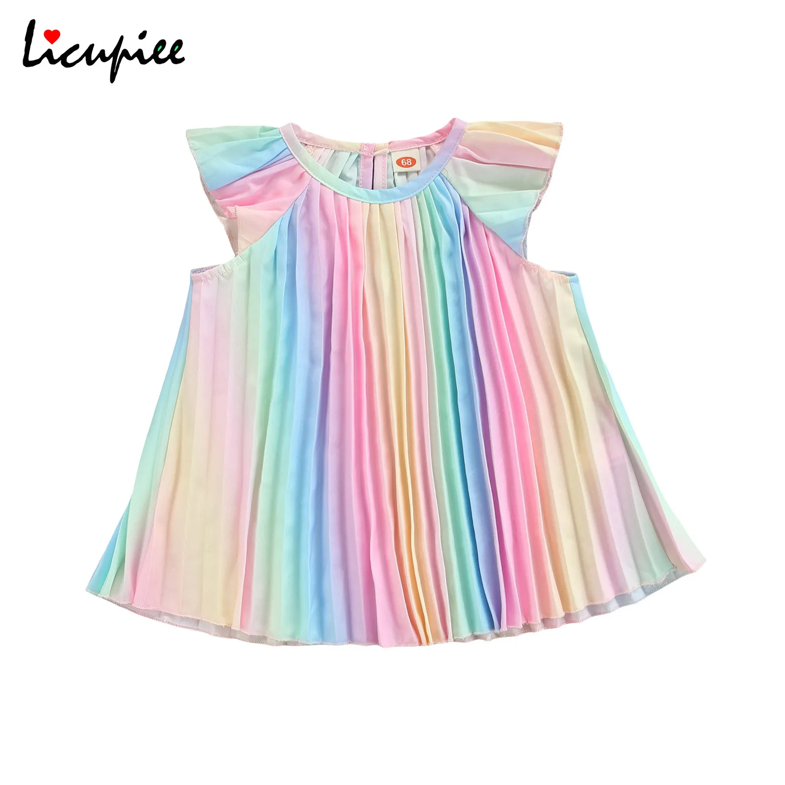 

0-3 Years Print Baby Flying Sleeve Dress Rainbow Pattern Printing Loose A-line Version Sweet Style Summer Clothing