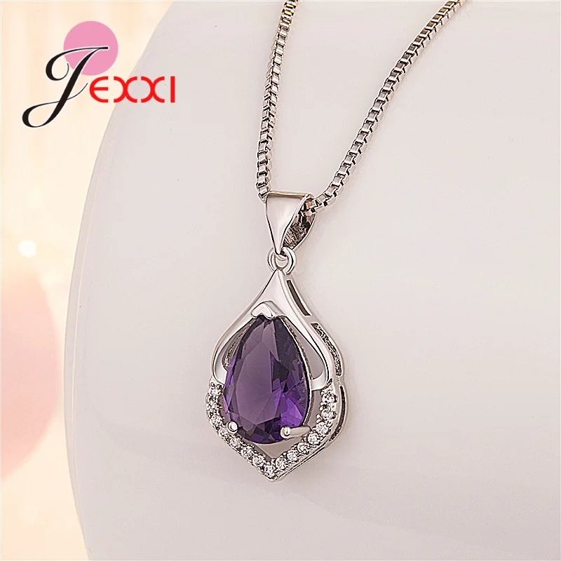 

Good Quality 925 Sterling Silver Fashion Jewelry Accessory Purple CZ Necklaces Amazing Quality Wedding Party Necklace Wholesale