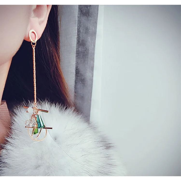 Асимметричный Кристалл Длинная кисточка звено цепи висячие серьги для женщин