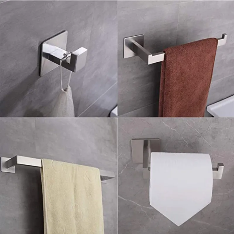 

3Pcs No Drilling Stainless Steel Rack Suitable for Bathroom Kitchen Tissue Towel Holder Set