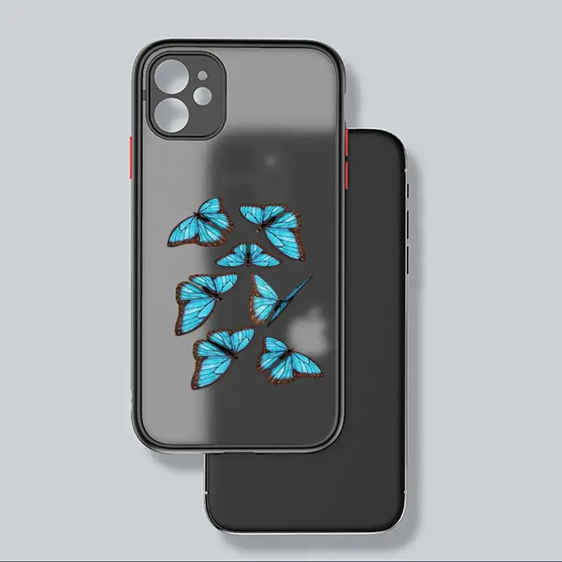 

Blue Butterfly Phone Case black matte transparent For iPhone 7 8 x xs xr 11 12 pro plus mini max Clear Funda