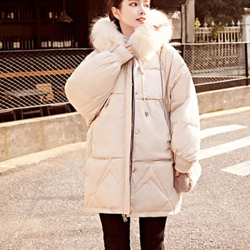 Элегантное пальто с большим меховым воротником Корейская Повседневная теплая