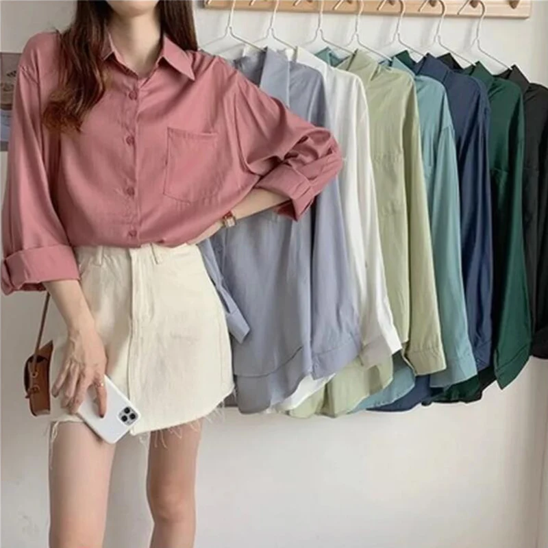 

Loose Shirt Women Spring Autumn Fashion Single Breasted Long Sleeve Blouse Chic Tops Elegant Office Ladies Lapel Blusa Feminina