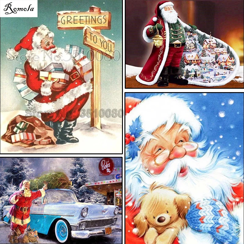 Квадратный/круглый узор для вышивки подарок Санта Клауса 5D картины из страз