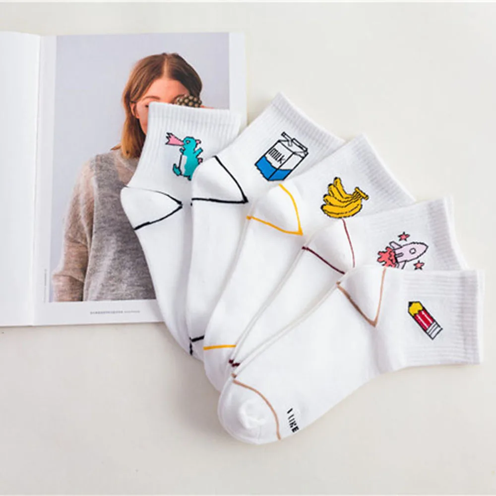 Женские милые Носки с рисунком молочного банана конфетного цвета Мультяшные