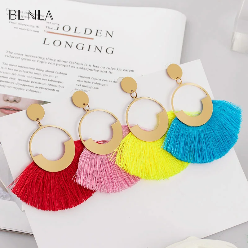 

BLINLA New Bohemian Big Tassels Drop Dangle Earrings 2020 for Women Handmade Silk Fabric Fringe Earring Fashion Jewelry Brincos