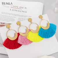 blinla new bohemian big tassels drop dangle earrings 2020 for women handmade silk fabric fringe earring fashion jewelry brincos