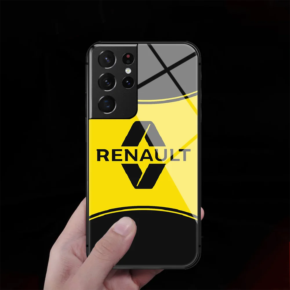 

French Renault Car Tempered Glass Phone Case Cover For Samsung Galaxy S Note 8 9 10 20 21 E FE Plus Uitra Silicone Etui Black