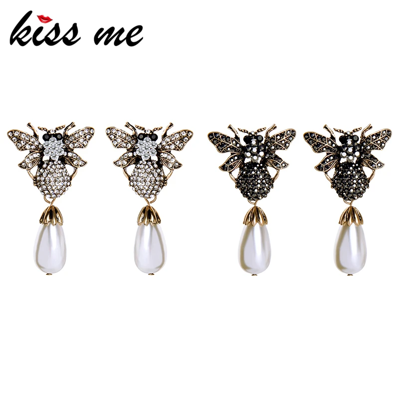 

Женские Висячие серьги в виде насекомых kissme, винтажные подарочные серьги с изящными кристаллами и акриловыми жемчужинами, 2020