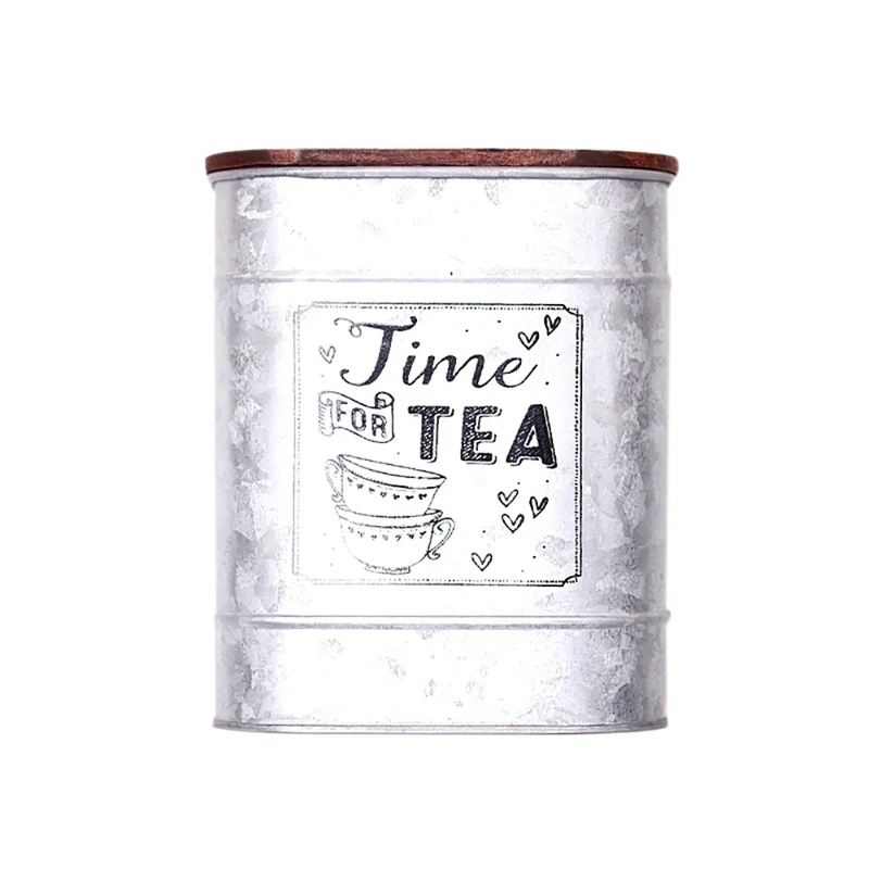 

Retro Metal Square Candy Storage Box With Wooden Lid Canister Coffee Tea Storage Box (Random Style)