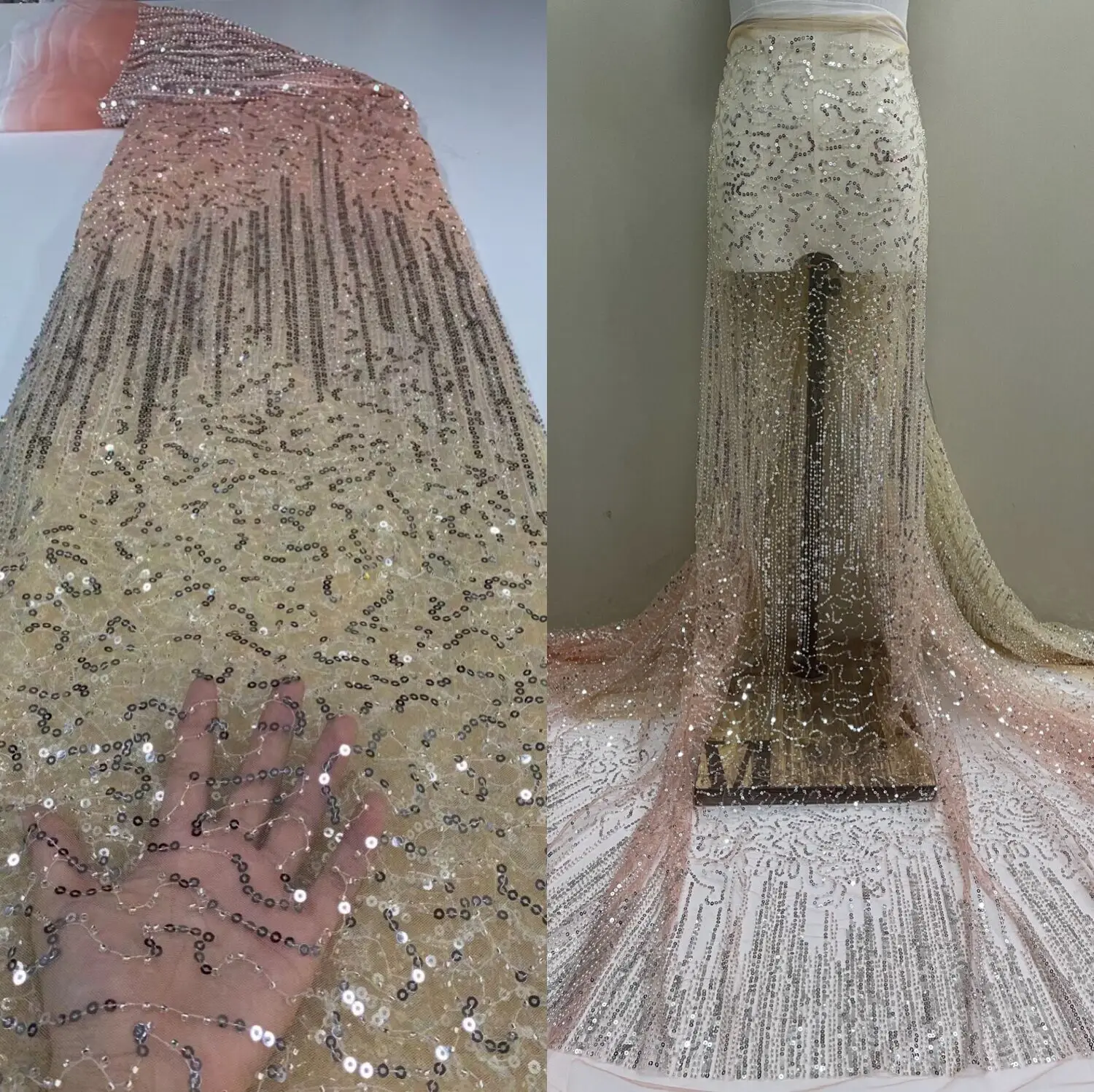 

Latest African SYJ-588882 African Lace High Quality Nigerian French Tulle Lace Fabric with beads and sequins Embroidered Women's