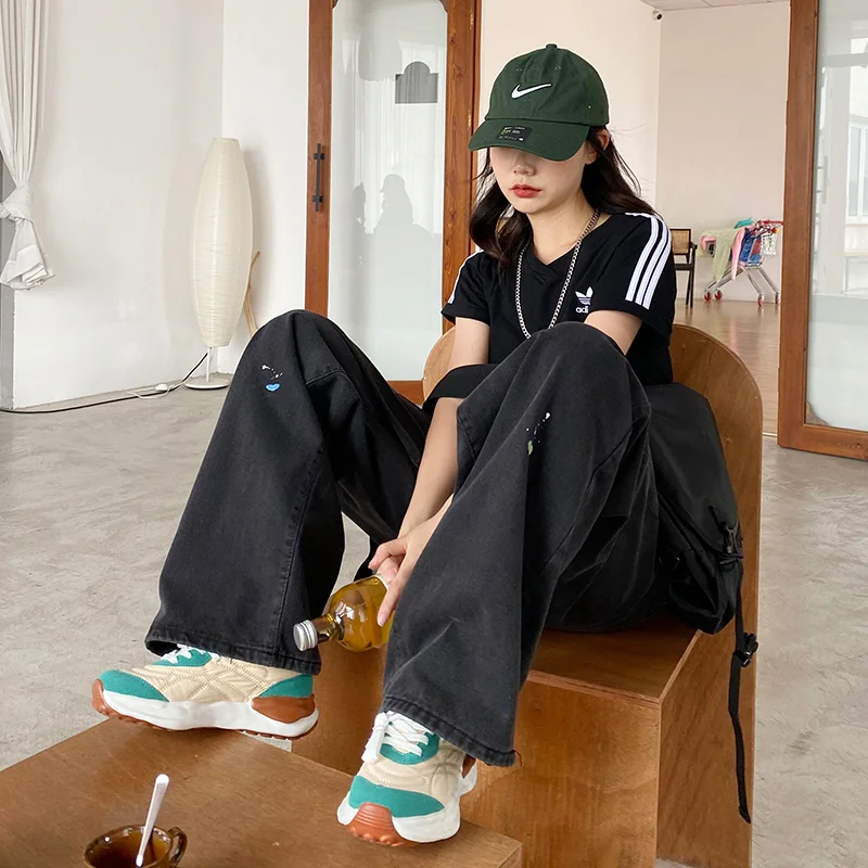 

Прямая трансляция, новые джинсы с принтом, тонкие, шоу fafa _ ootd