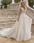 Роскошное Свадебное платье 2021 с пышной юбкой кружевное с аппликацией из бусин с низким вырезом на спине развертки поезд принцесса свадебное платье Vestidos De Noiva
