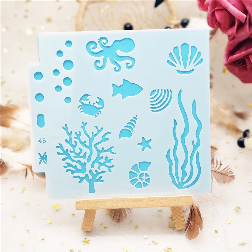 13*14 undersea Cover templat scrapbook stencils spray plastic mold shield DIY cake hollow Embellishment printing lace ruler |