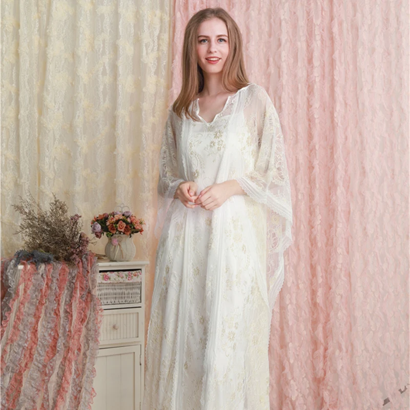 Женская ночная рубашка Кружевное белое длинное платье|Ночные сорочки и пижамы| |
