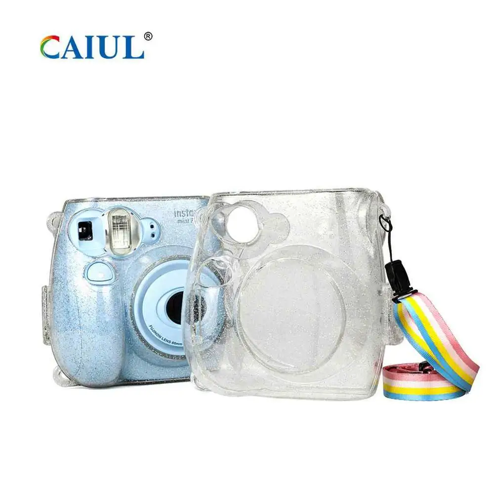 CAIUL мгновенная Камера сумка для Fujifilm Instax Mini7s/7c блестящая обложка прозрачный кристалл оболочки с красочным плечевым ремнем
