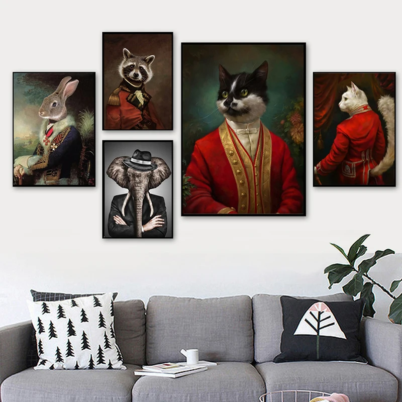 

Modern Nordic Oil Canvas Painting Black White Animal Dog Cat Posters and Prints Cartoon Modular Wall Art Picture Home Decoration