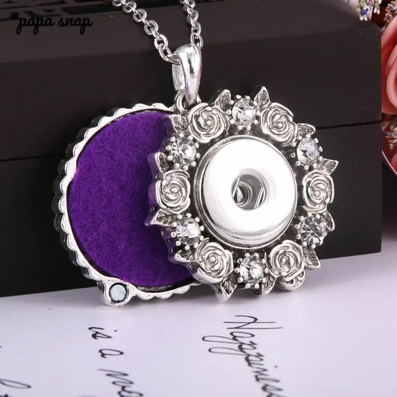 

2019 New Rose rhinestone Snap Jewelry Perfume Aromatherapy Lockets Aroma Diffuser Necklace Fit 20mm 18mm Snap Button Jewelry