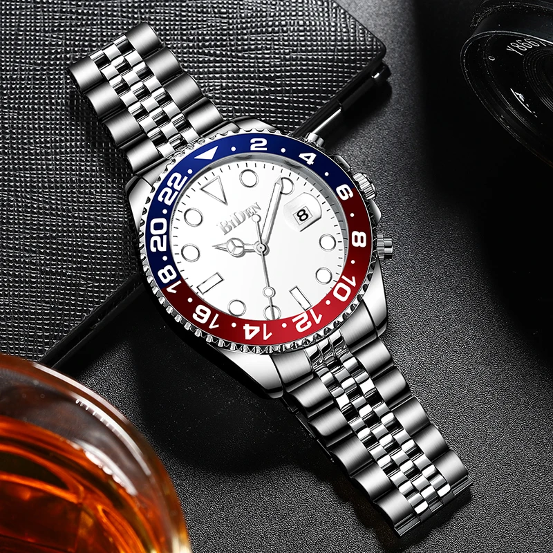 

Men's three-pointer calendar quartz watch casual fashion stainless steel strap 30M waterproof elegant men's gift