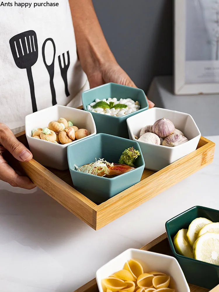 Скандинавские креативные шестиугольные керамические тарелки деревянные