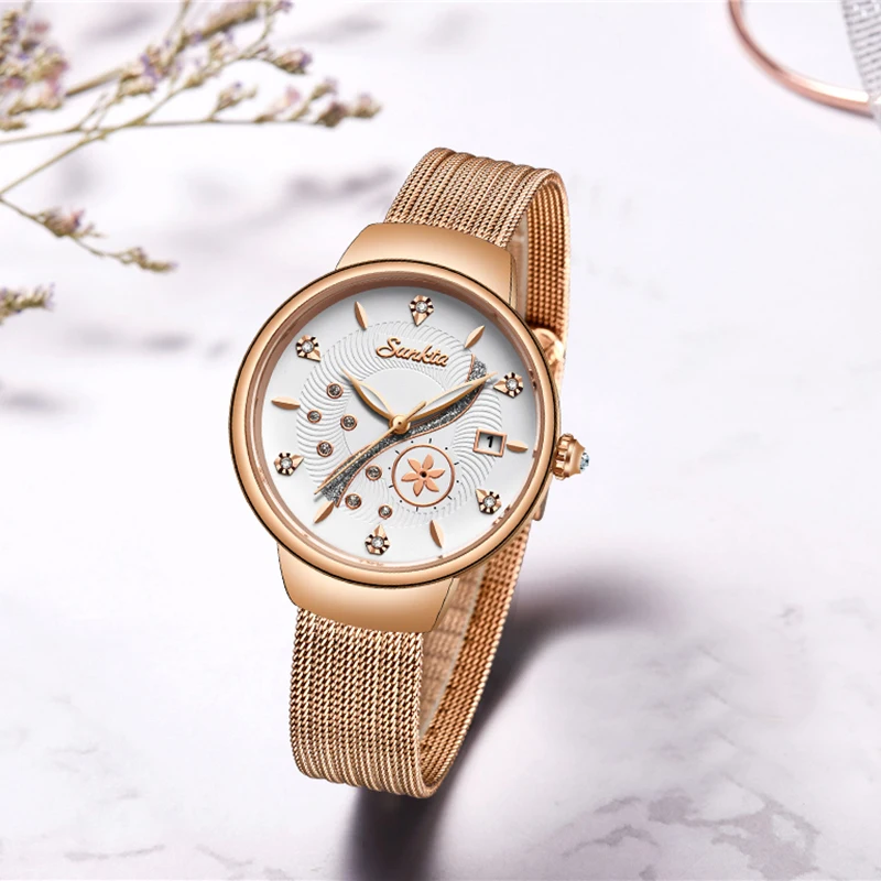 SUNKTA Women Watches Top Brand Luxury Ladies Mesh Belt Ultrathin Watch Stainless Steel Waterproof Clock Quartz Reloj Mujer | Наручные
