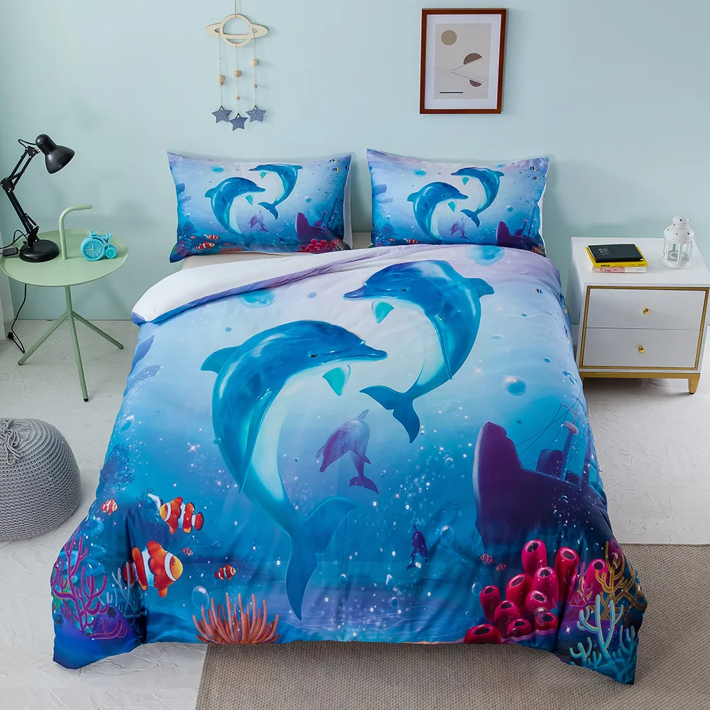 

3D Bedding Sets Sea Dolphin Blue Duvet Quilt Cover Set Comforter Bed Linen King Queen Full Twin Size 140x200 Home Texitle