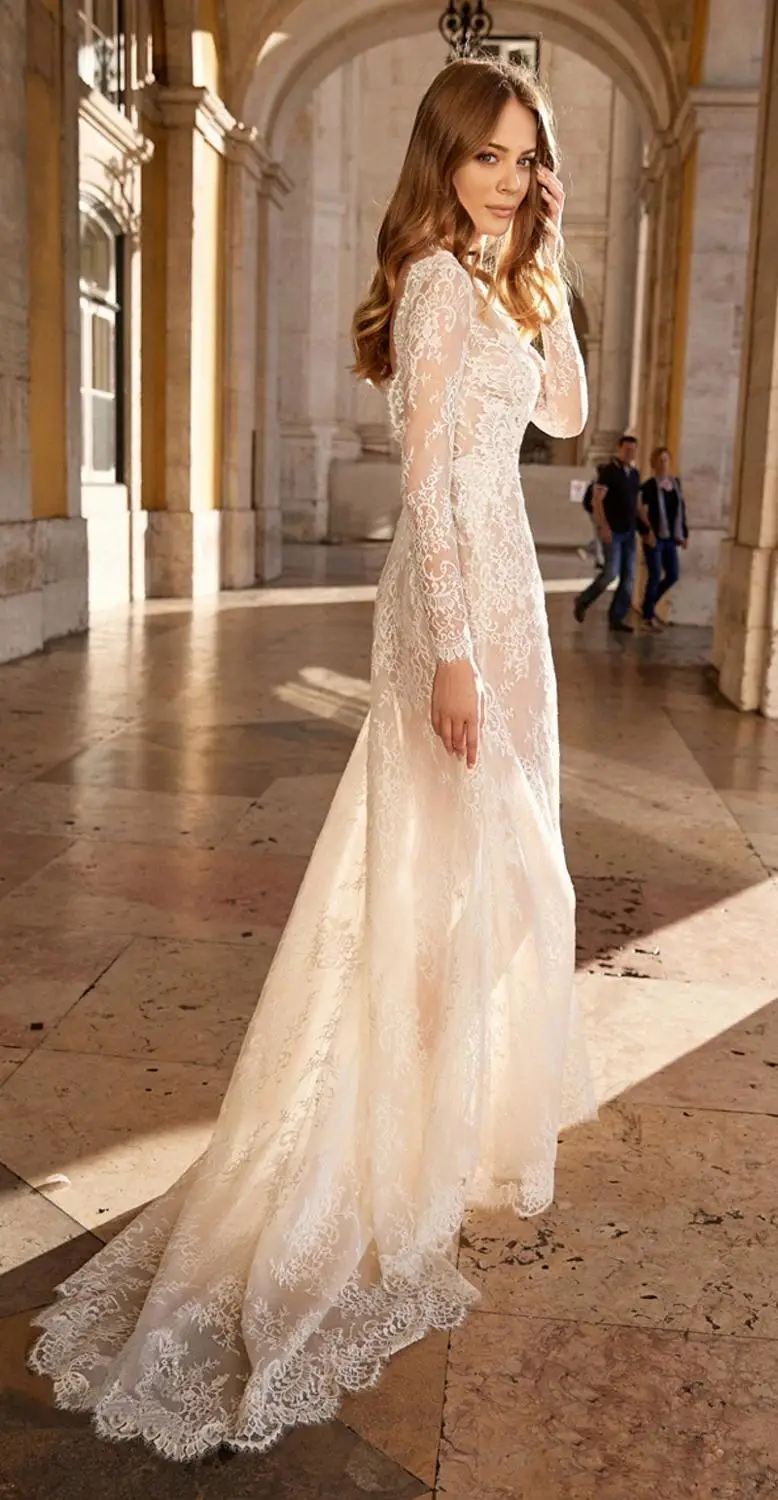 Винтажное богемное свадебное платье цвета шампанского по индивидуальному