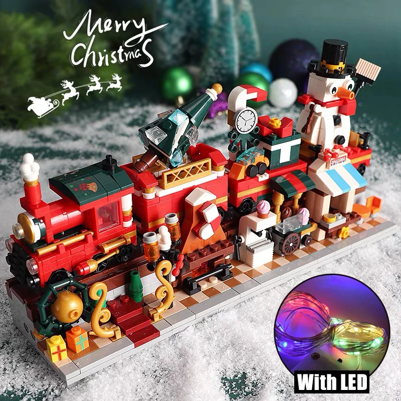 

4 в 1 Рождественский Санта-Клаус дерево хойдэй поезд строительные блоки архитектура Снеговик модель светодиодный детские игрушки подарки