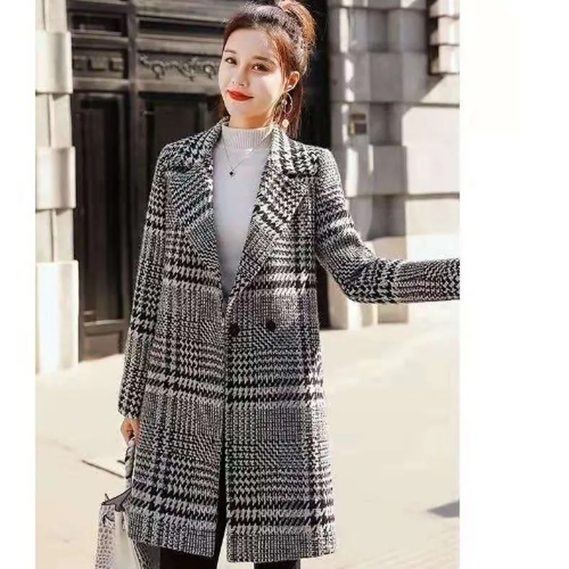 

Ladies plaid coat loose fashion 2021 autumn and winter new houndstooth coat wool female jacket