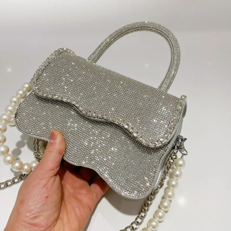 

[BXX] Luxury Diamonds PU Leather Crossbody Bags For Women 2021 Summer Branded Shoulder Bag Trending Pearl Chain Bag HU582