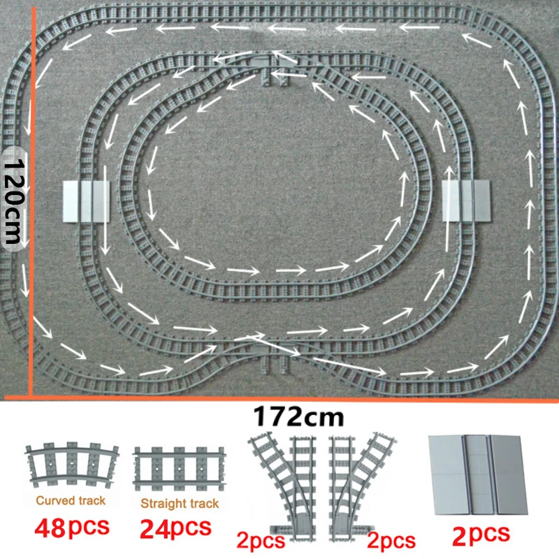 

100Pcs City Trains Train Track Rail Bricks Model Toy Soft Track& Cruved& straight For Kids Gift Compatible All Brands Railway