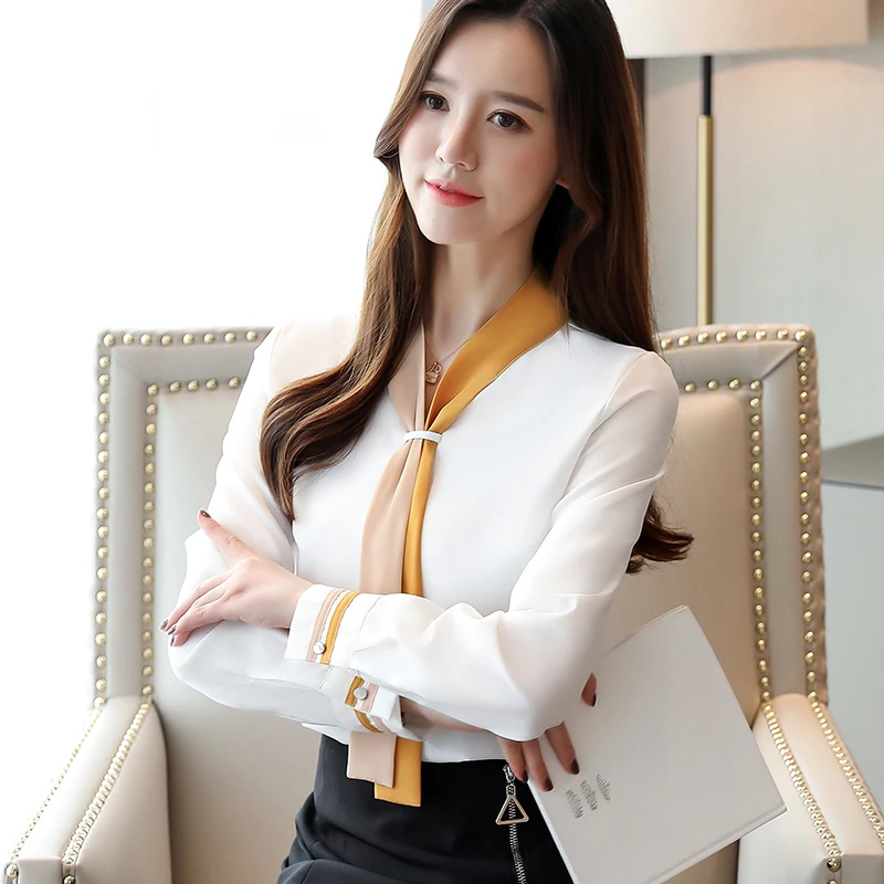 

New Elegant Spring Clothing Long Sleeve Chiffon Blouse Solid Loose Women Tops Vintage 2020