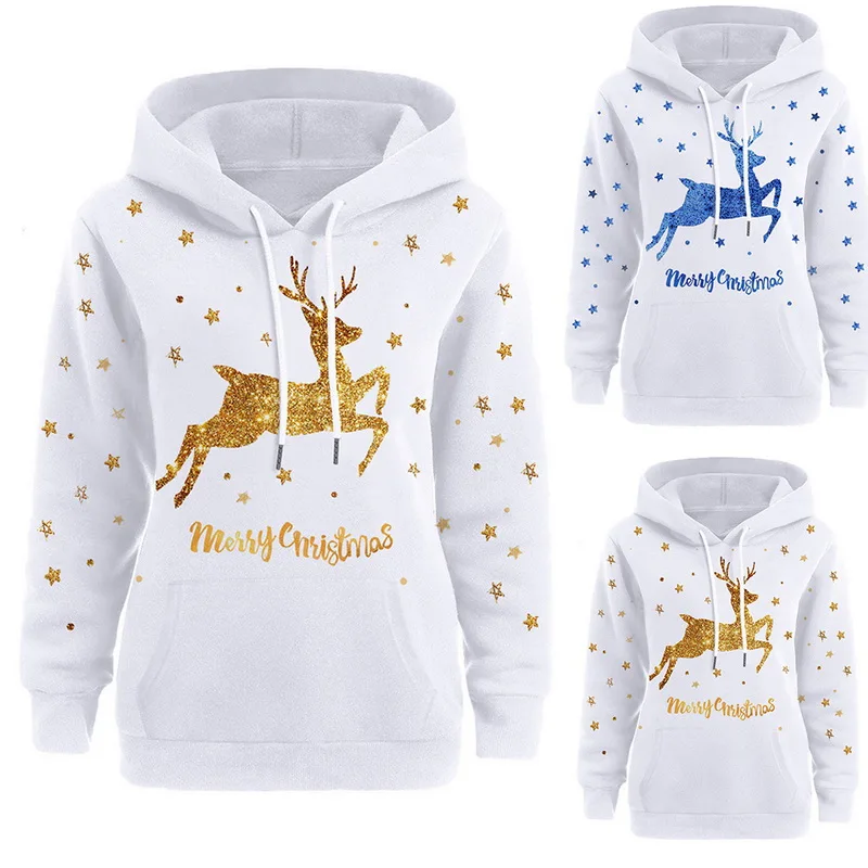 CALOFE 2020 Новые Рождественские толстовки женские с капюшоном принтом Санта Клауса