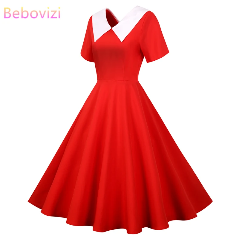 Женское винтажное платье с завышенной талией однотонное синее желтое красное