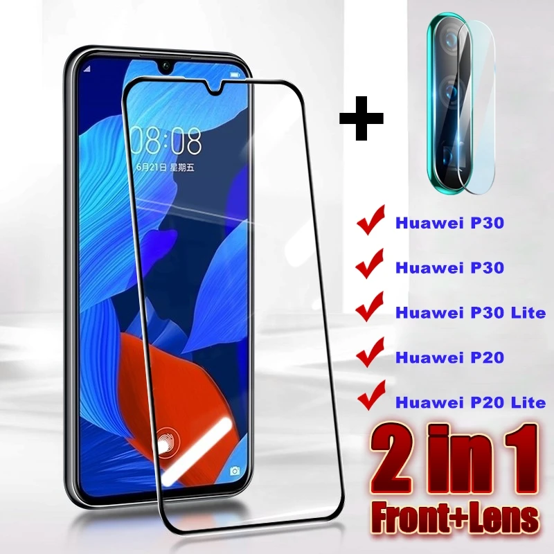 2 в 1 полное покрытие 9D закаленное стекло для Huawei P30 P20 Lite Pro HD Защита от